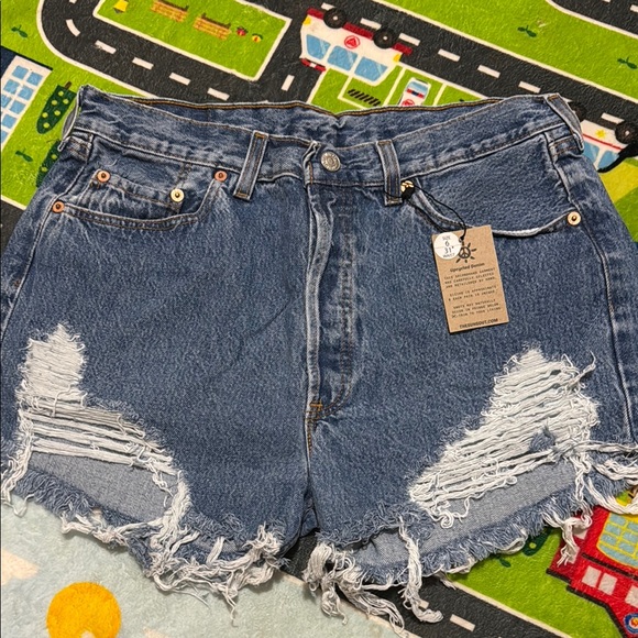 Levi's Blue Distressed Jean Shorts - Picture 1 of 2